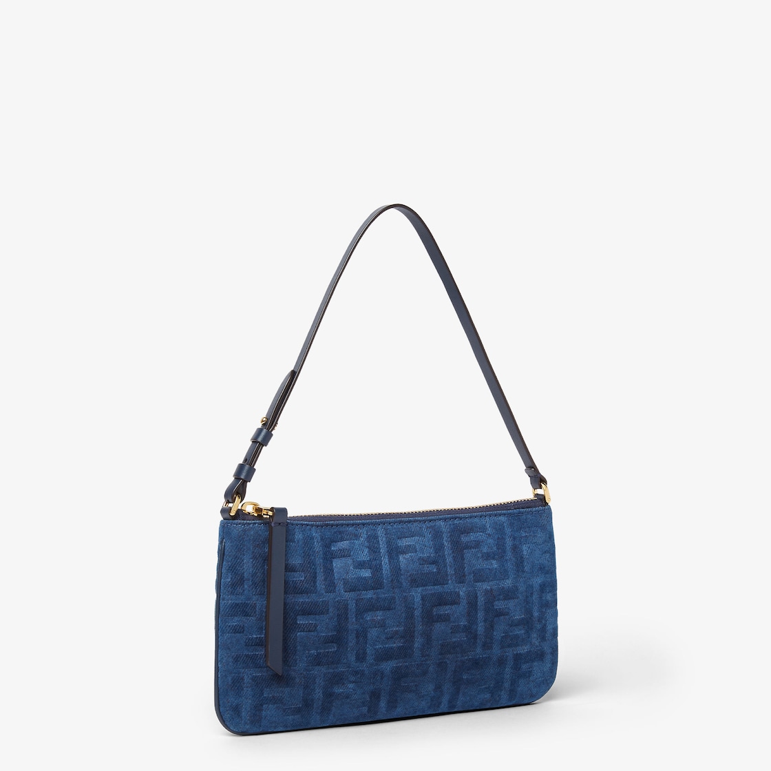 FENDI Flat Baguette Pouch Blue flocked FF denim pouch with shoulder strap - Image 4